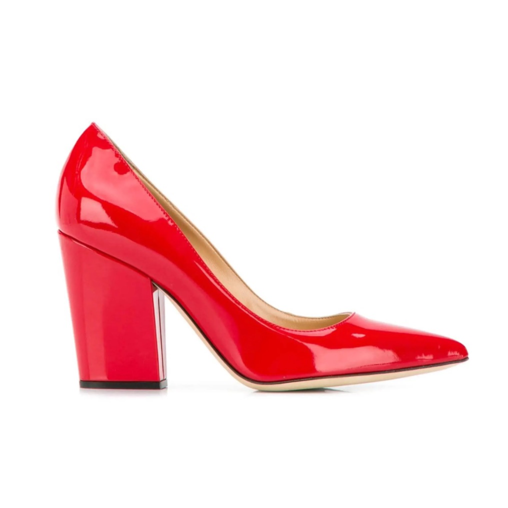 Sergio Rossi Vernice Soft Rose Patent Leather Pointed Toe Block Heel